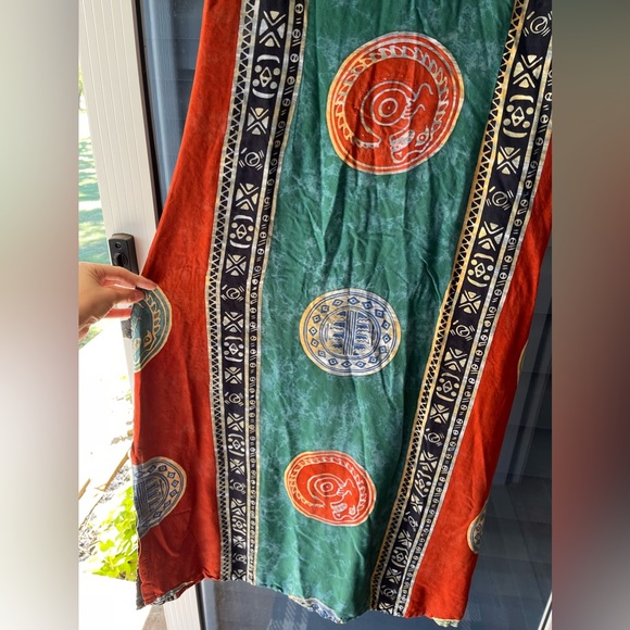 Vntg TEO’S Indonesia Long Colorful Print Dress w Slits XL - Picture 8 of 9